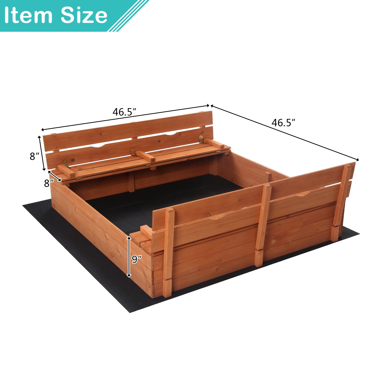 JOYMOR 47x47inch Kids Large Wooden Sandbox with Bench Seats， Children Outdoor Playset， Outdoor Cedar Sandbox with Bottom Liner， Convertible Square Sandbox for Backyard， Home， Lawn