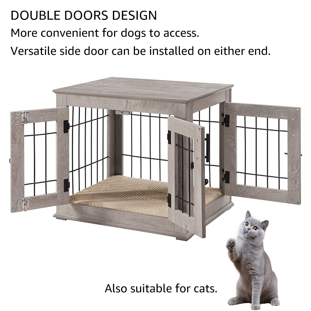 Unipaws Furniture Style Dog Crate End Table with Pet Bed， Small