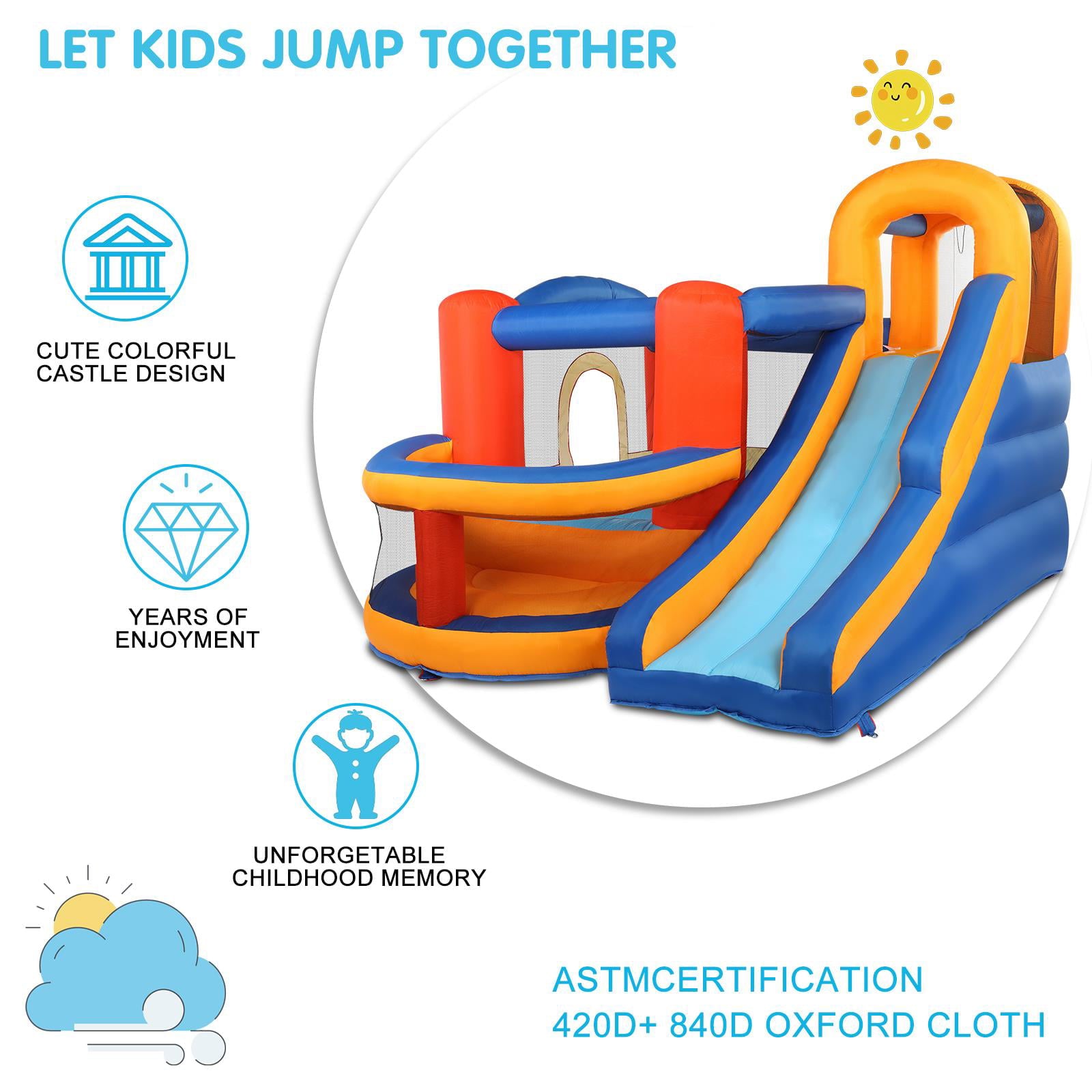 Ktaxon Kids Inflatable Bounce House Castle Ball Pit Jumper Play Slide Without Blower