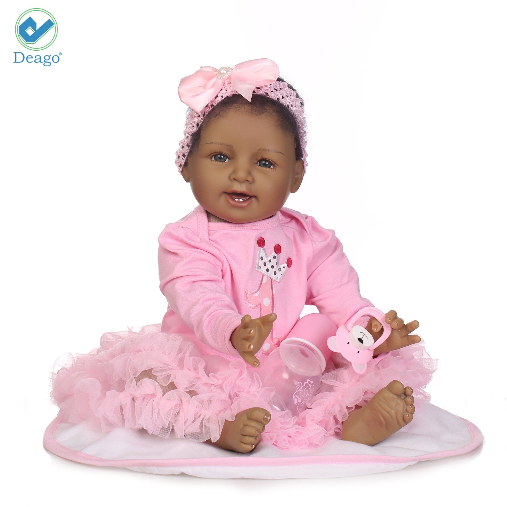 Deago 22Inch Reborn Baby Dolls Lifelike Newborn Realistic Simulation Black Indian Style Soft Vinyl Child Playmate