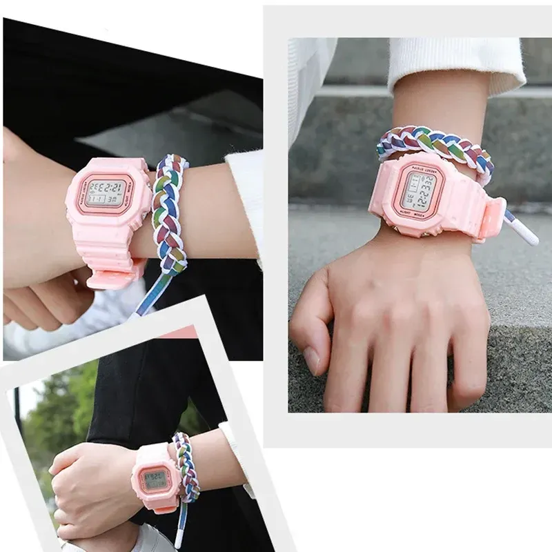LIUYANGTIAN 1/2pcs LED Sports Watch Set for Boys Girls Student Electronic Watch Men Women Square Digital Watches Waterproof Rubber Clocks
