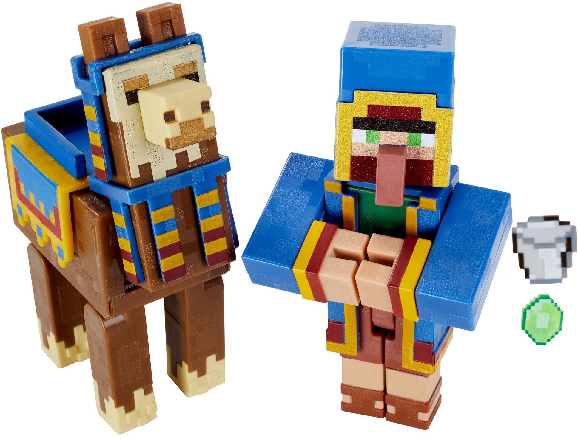 Mattel Minecraft Craft-A-Block Wandering Trader and Llama Action Figure Set， 2 Pieces