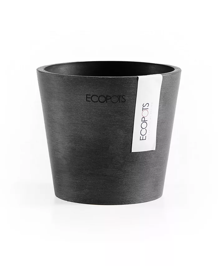 ECOPOTS Amsterdam Round Plastic Flower Pot， Dark Grey， 4