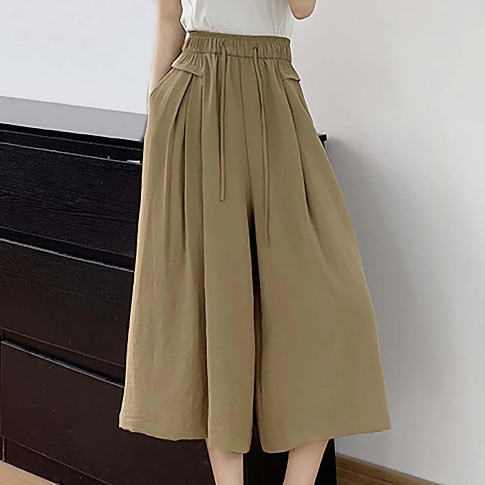 2023 Summer Thin Casual High Waist Large Size Slim Ice Silk Wide Leg
