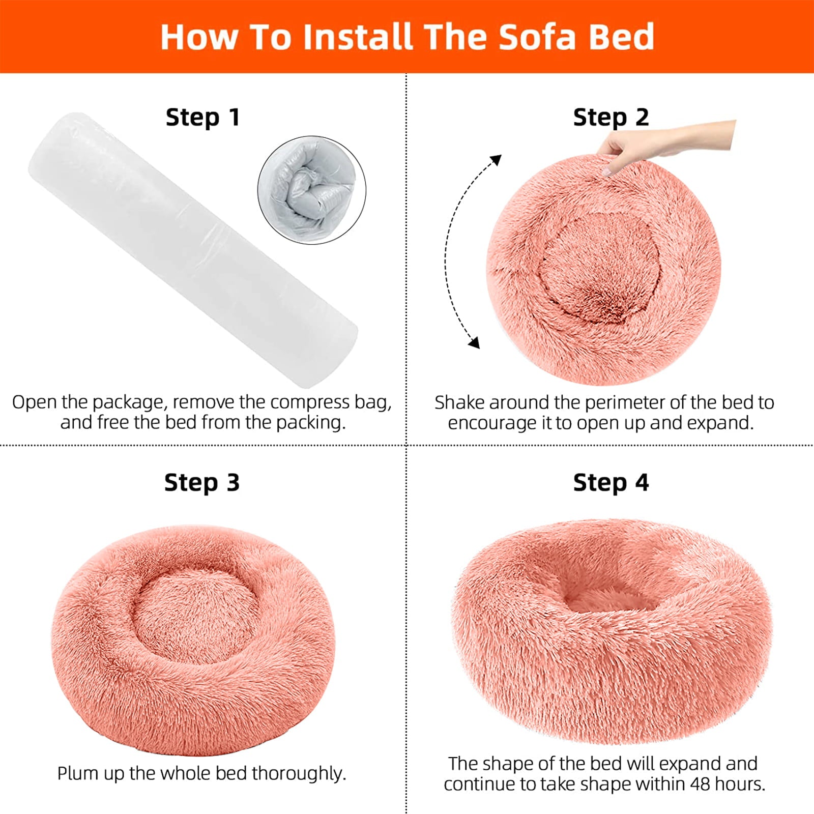 Nisrada Calming Donut Pet Bed for Dogs and Cats， 27 Inch Dog Bed for Large Dogs， Washable-Round Pet Bed for Puppy and Kitten