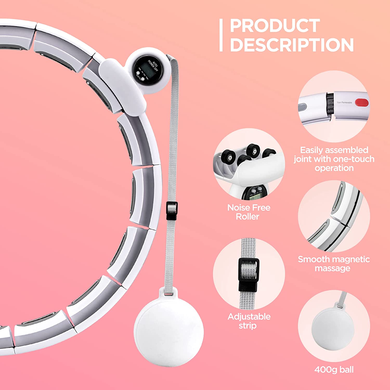 Smart Weighted Hula Hoop for Exercise – Weighted Infinity Hoop for Abs and Hips with Digital Counter – Quiet， Adjustable Smart Hula Hoop for Waist Sizes 31–44 Inches – Home Workout Equipment by generic