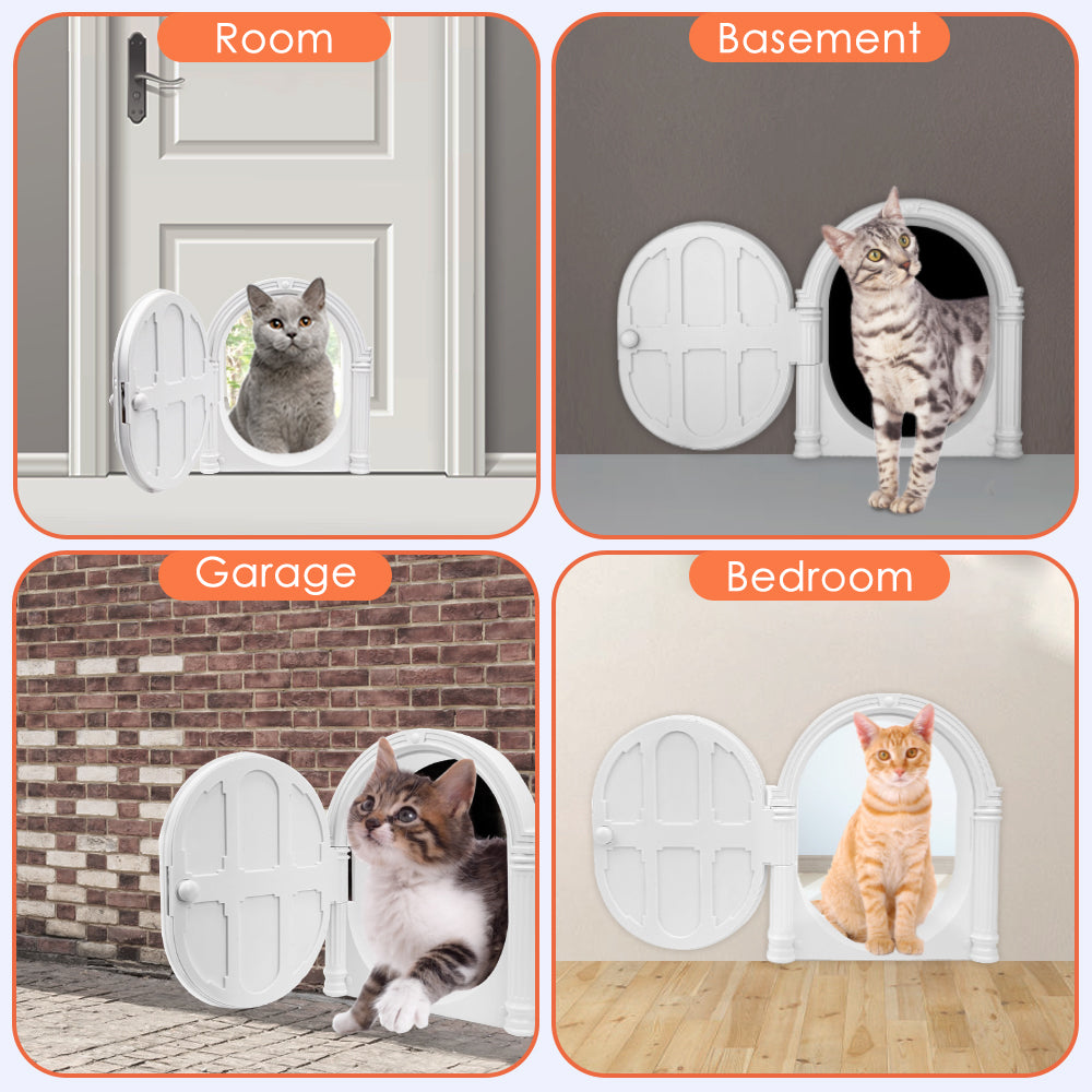 AUTOWT Interior Cat Door - No Noise Lockable Indoor Cat Door for Small Cats Kitties Kittens Puppy- Privacy No Flap Pet Door Blocking Dog and Cat Litter Odors - Easy DIY Setup Suitable for Wooden