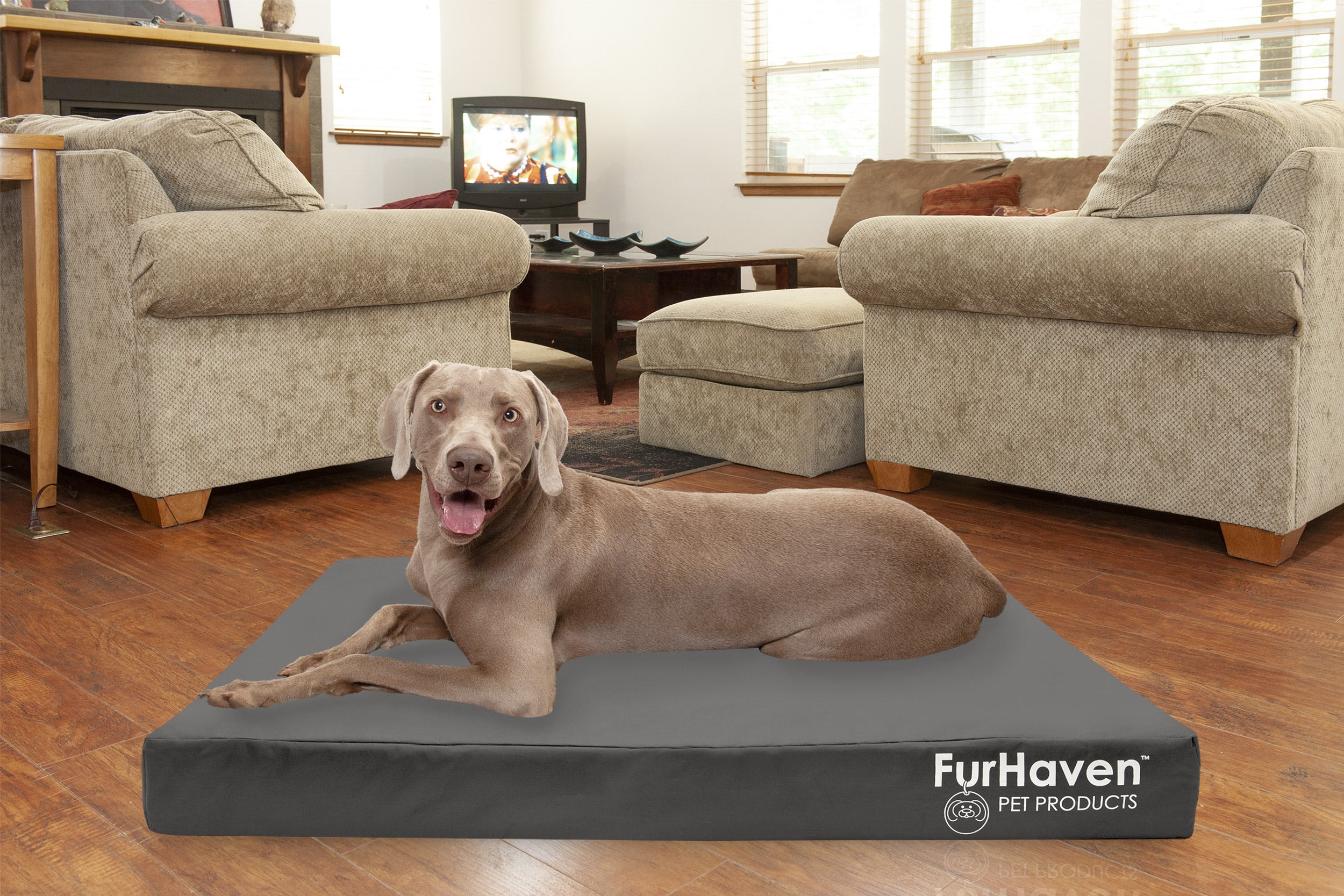 FurHaven | Deluxe Cooling Gel Oxford Indoor/Outdoor Water-Resistant Pet Bed for Dogs and Cats， Stone Gray， Jumbo Plus