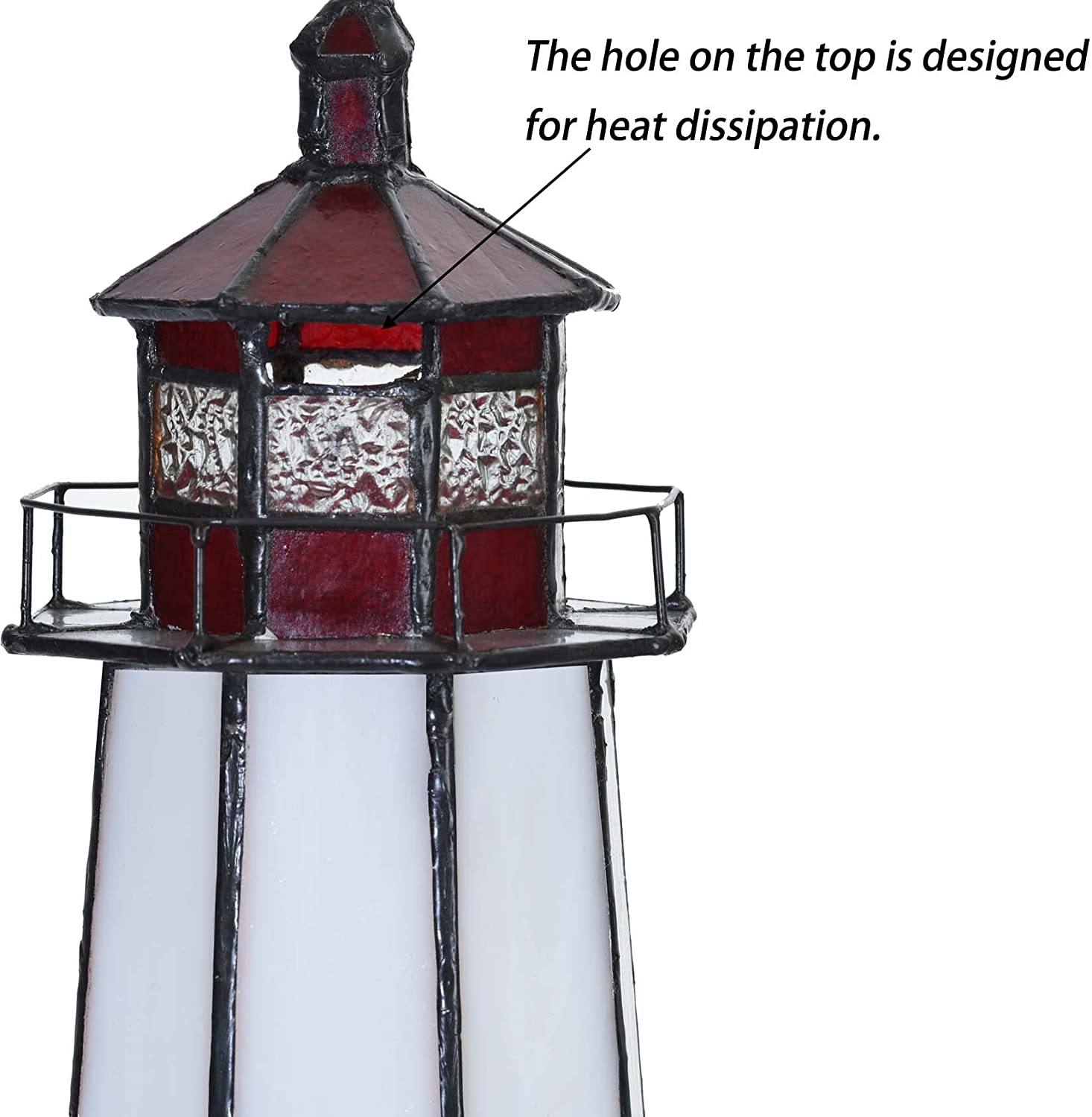 SHADY L10770 Peggy's Point Lighthouse  Style Stained Glass Accent Table Lamp Night Light  12-inches Tall