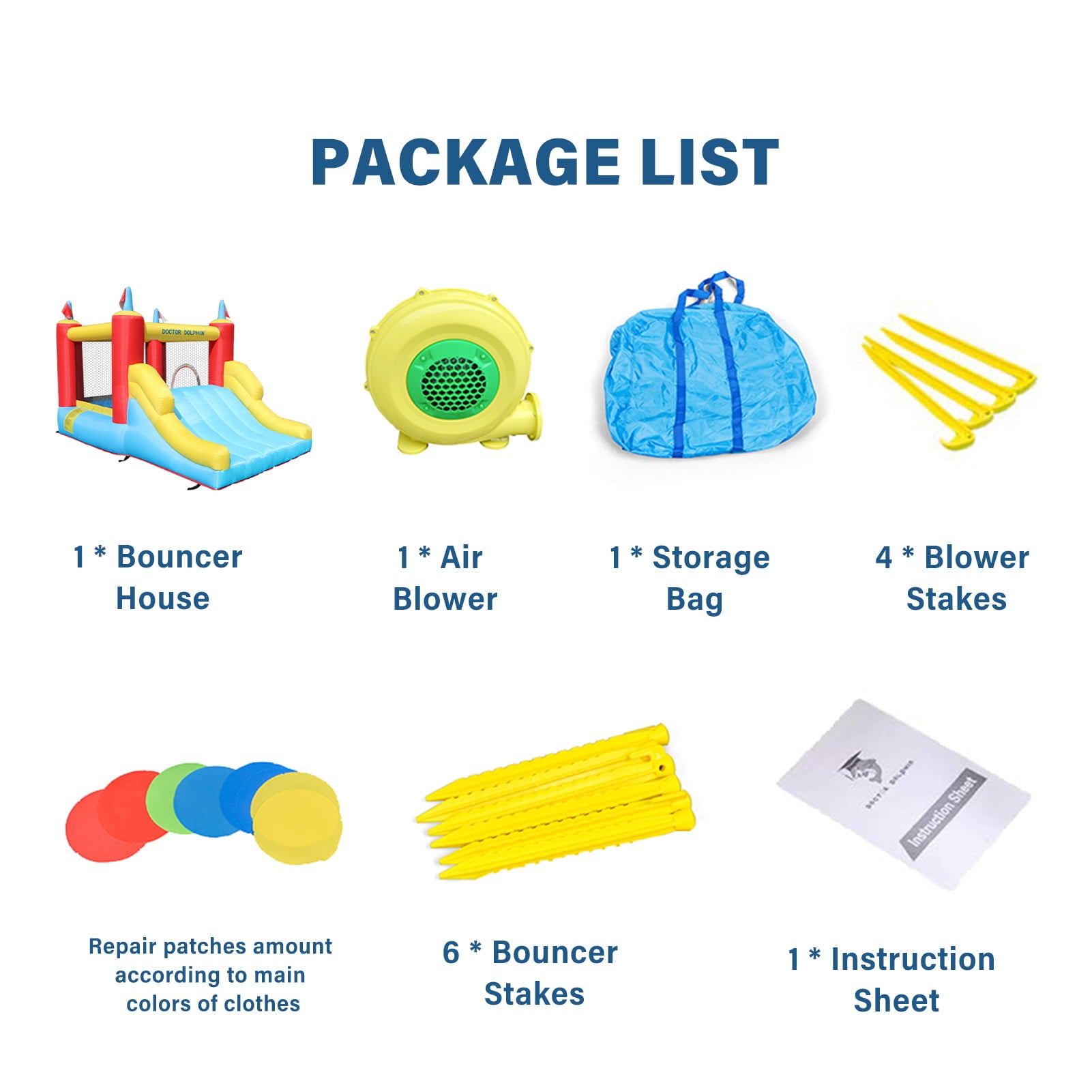 Doctor Dolphin Inflatable Bounce House with Wide Water Slide Kids Water Park with Blower for Backyard Party