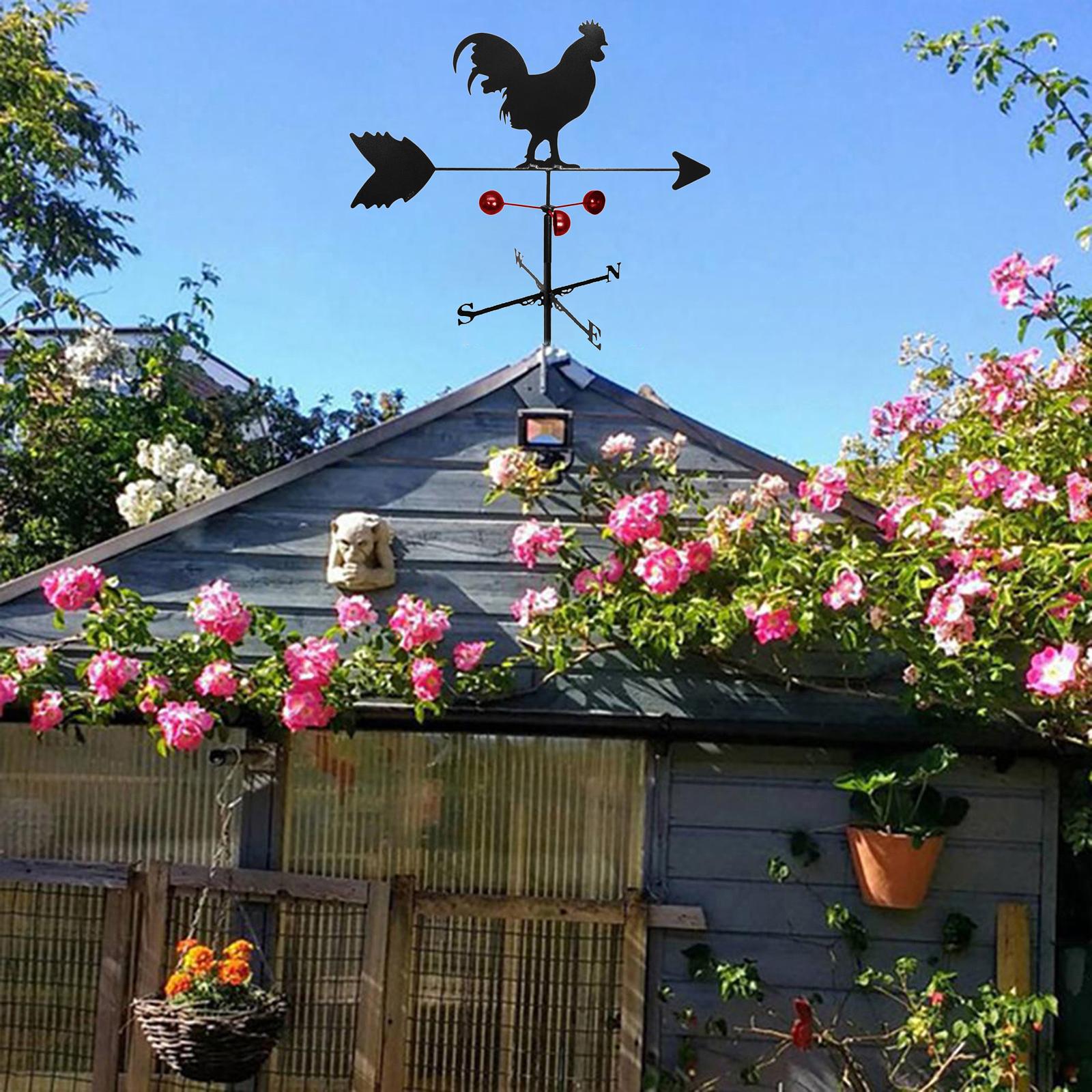 Chicken Stainless Steel Rooftop Weathervane Ornament or Garden Stake Decor for Yard，Retro Weathervane Weather Vane Wind Direction Indicator Decorations-black