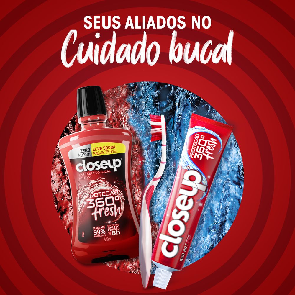 Enxaguante Bucal Zero Alcool Red Hot Closeup Protecao 360° Fresh Frasco Leve 500ml Pague 350ml