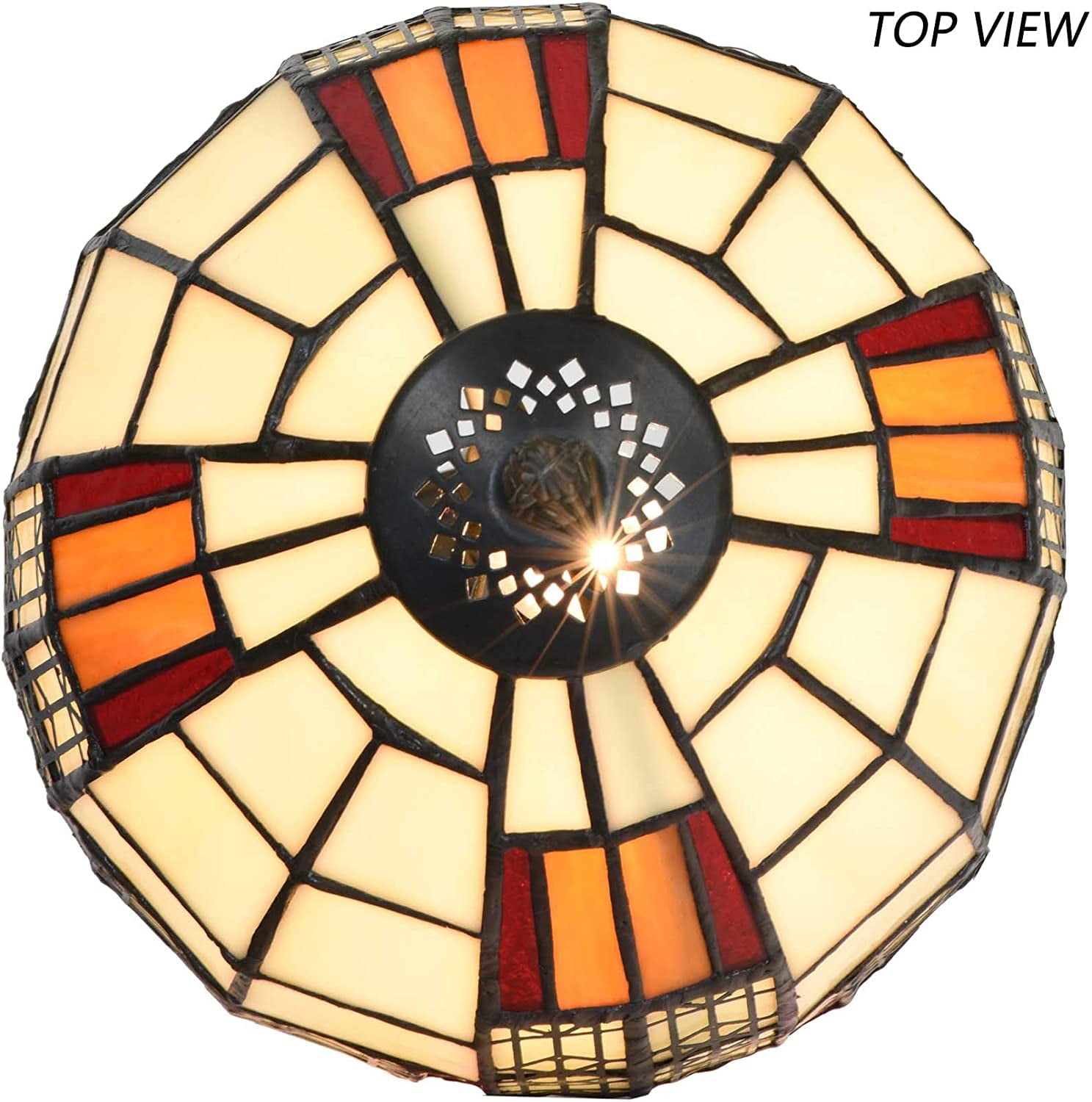 SHADY L10728 Color Block  Style Stained Glass Table Lamp with 8-inch Wide Lampshade for Bedside Bedroom Living Room  13"H