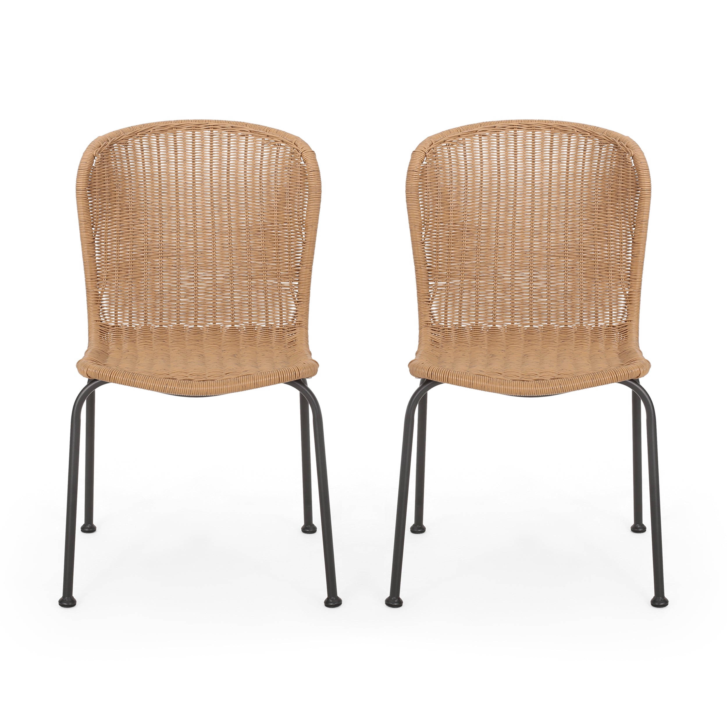 Akim Outdoor Boho Wicker Dining Chair (Set of 2)