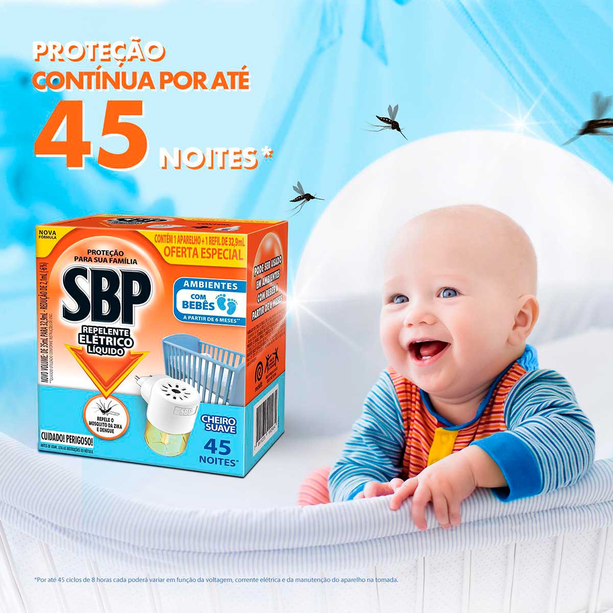 Repelente Eletrico Liquido SBP 45 Noites Cheiro Suave Novo Aparelho + Refil