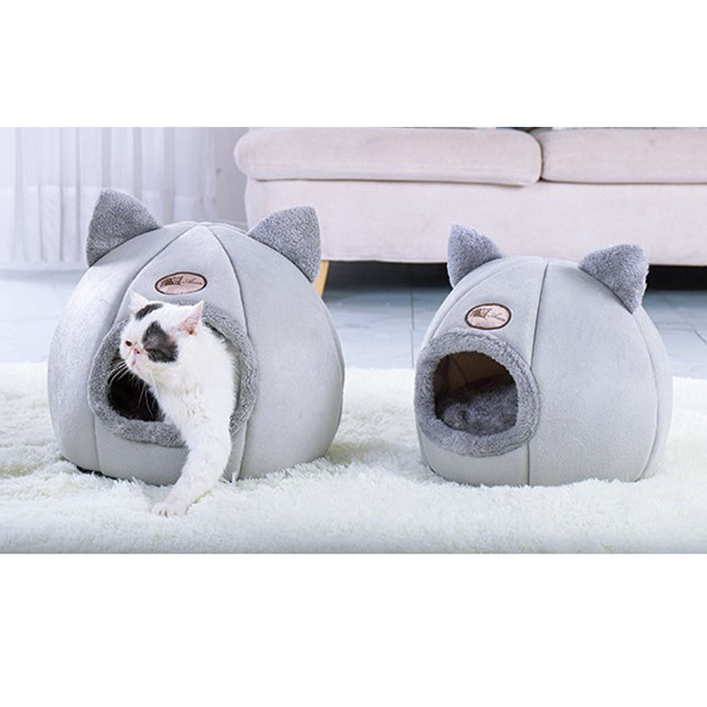 Pet Tent Cave Bed for Cats/Small Dogs Self-Warming 2-in-1 Cat Tent/ Bed/Cat Hut with Removable Washable Cushion， Comfortable Pet Sleeping Bed