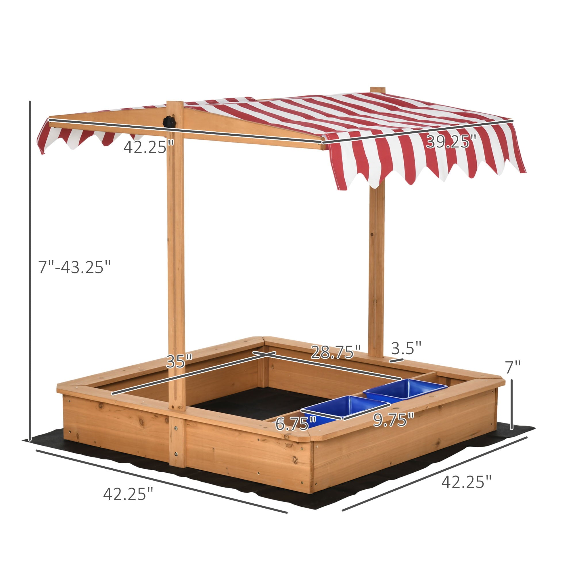 Tomshoo Wooden Sandbox， w/ Adjustable Canopy， Seats， Basins， for Backyard