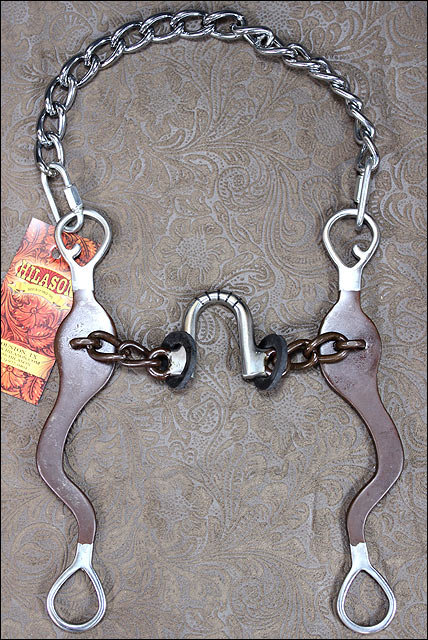 Hilason Antique Brown Roping Horse Bit High Port Correction Mouth W/Copper Inlay