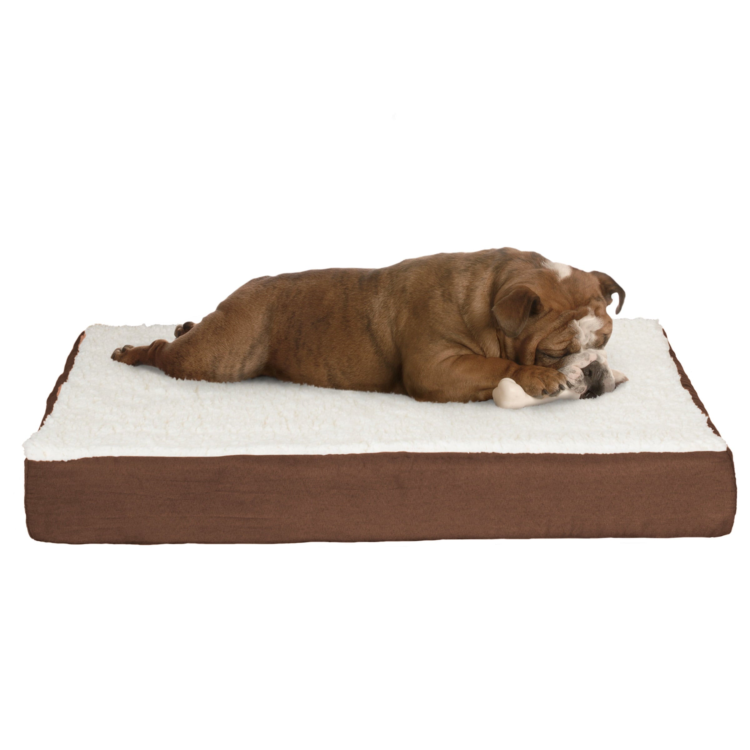 Orthopedic Dog Bed – 2-Layer Memory Foam Dog Bed with Machine Washable Sherpa Cover – 30x20.5 Dog Bed for Medium Dogs up to 45lbs by PETMAKER (Brown)