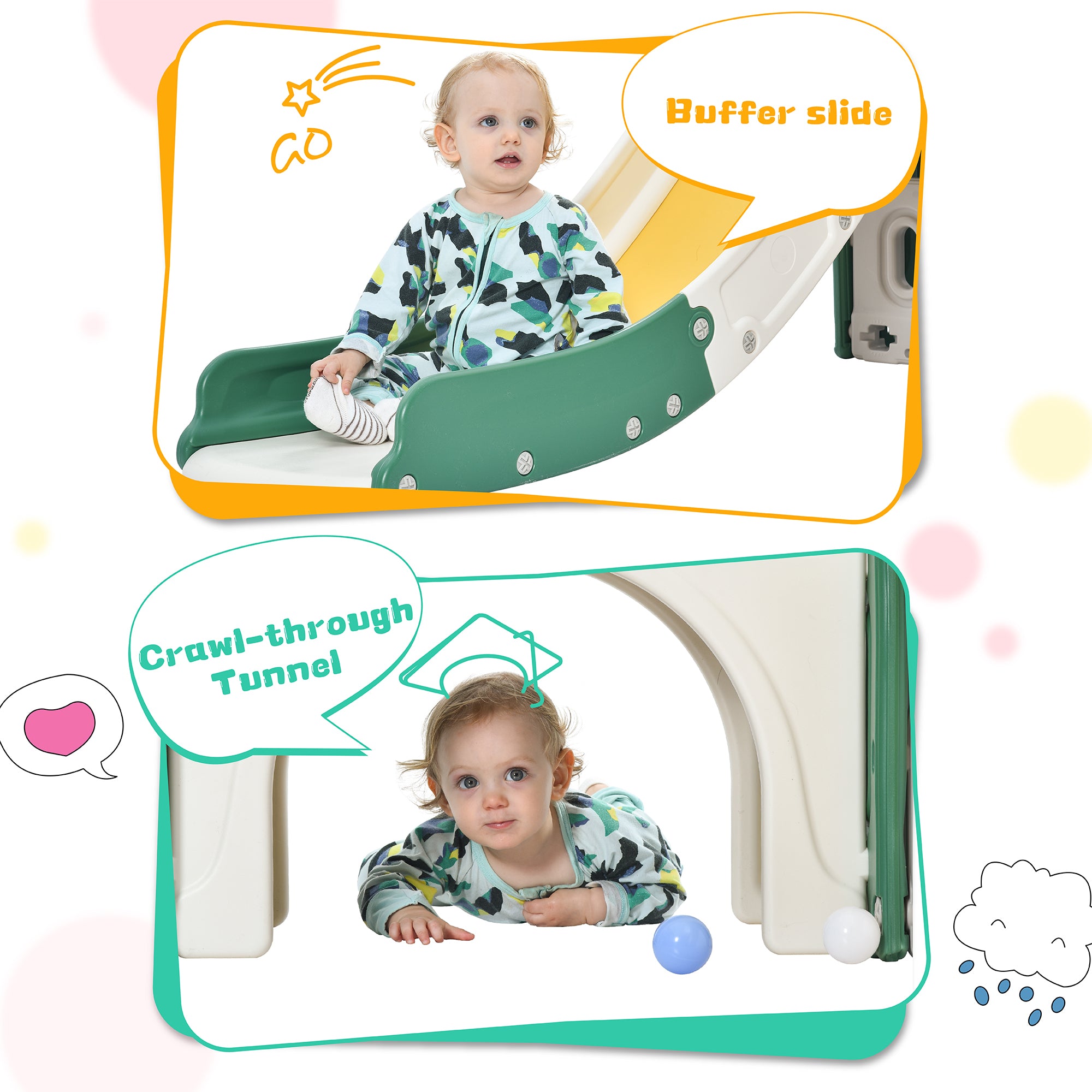 Petsdo Kids Slide Playset Structure， Freestanding Castle Climber with Slide and Basketball Hoop， Toy Storage Organizer for Toddlers， Kids Climbers Playhouse for Indoor Outdoor Playground Activity