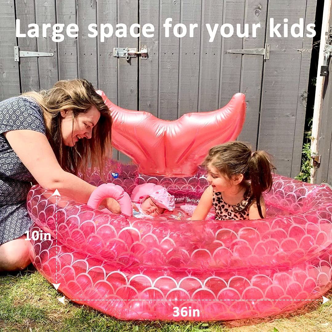 AXOMRFC Mermaid Inflatable Pool， Above the Ground Pool， Mermaid Swimming Pool for Kids， Toddlers， Babies， Round， Pink