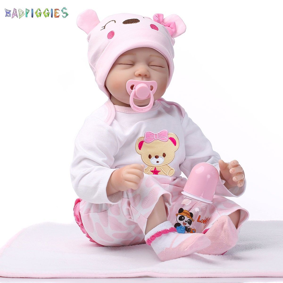 BadPiggies 22" Lifelike Realistic Reborn Sleeping Baby Doll with Clothes Handmade Silicone Vinyl Toy Xmas Gift for Girls Age 3+