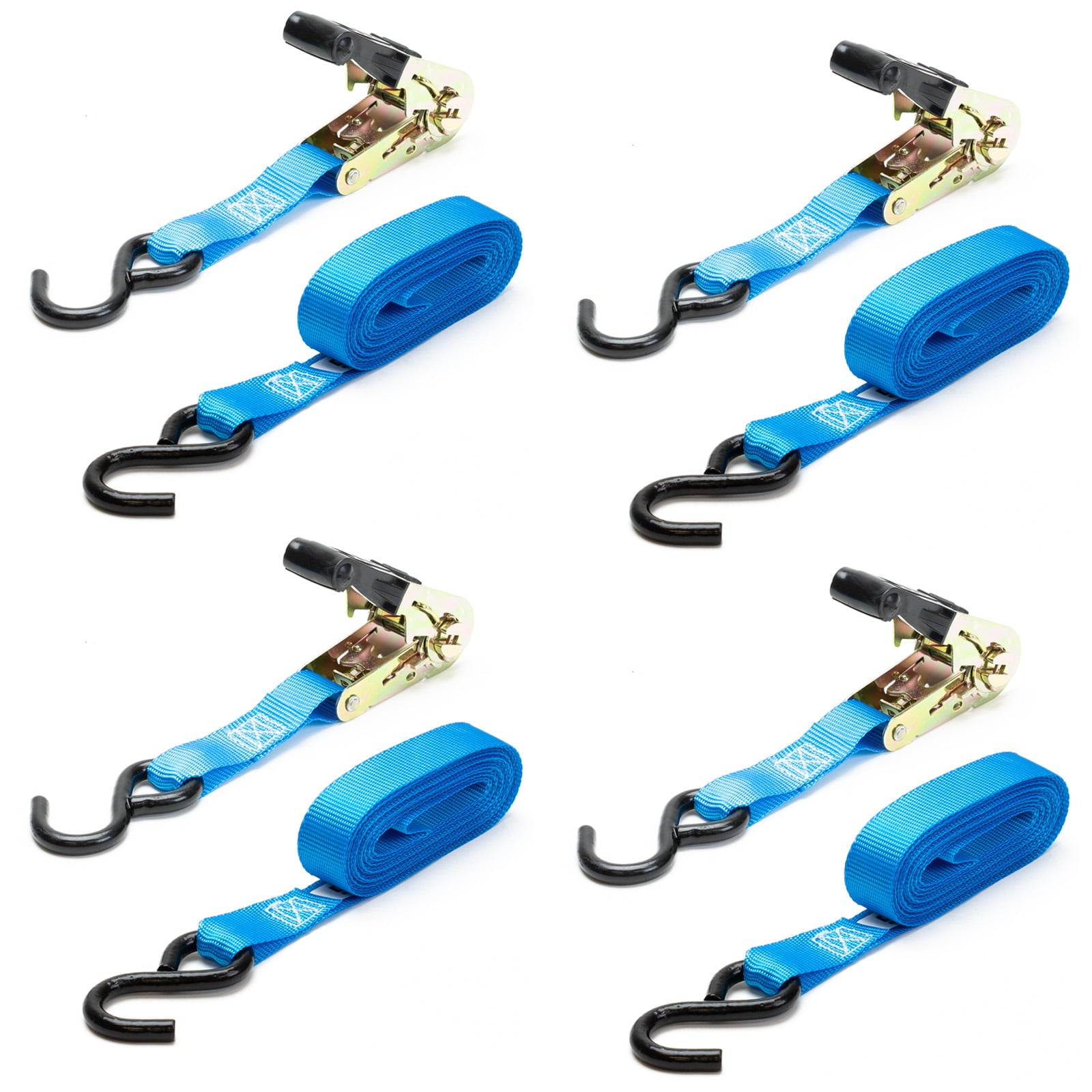 Driver Recovery Products Ratchet Tie-Down Straps, 15' with S Hooks, Heavy Duty 1,500 Pound Breaking Strength, 4 Pack