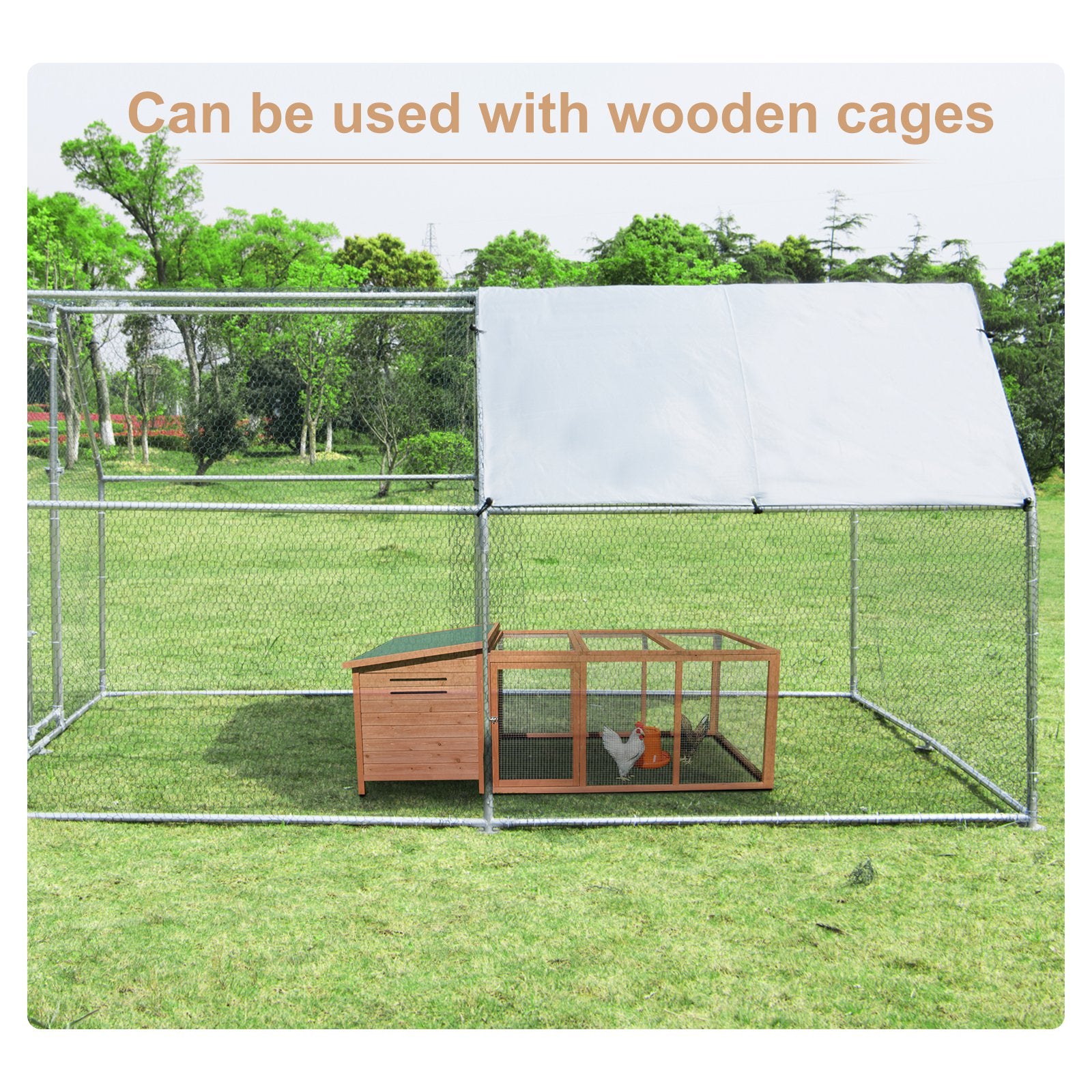 Tomshoo Large Galvanized Metal Chicken Run Cage Coop with Cover Walk-In Pen Perfect for Outdoor Backyard Use - 9' W x 12' D x 6.5' H