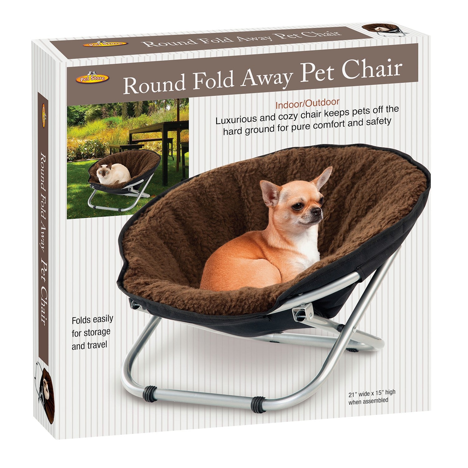 Folding Pet Cot Chair - Cat Bed， Brown Fleece Top Papasan Chair for Sm