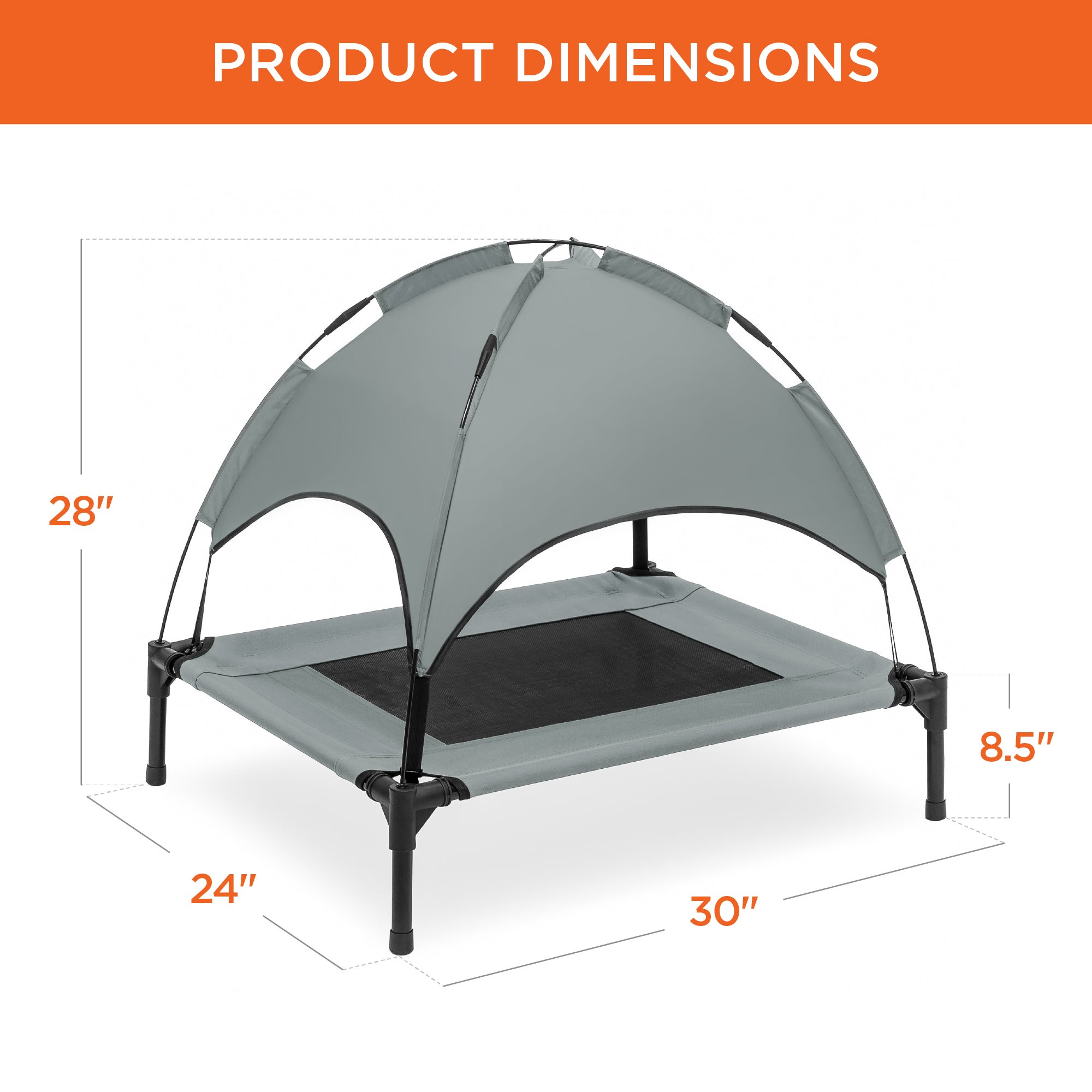 Best Choice Products 30in Elevated Cooling Dog Bed， Outdoor Raised Mesh Pet Cot w/ Removable Canopy， Carrying Bag - Gray