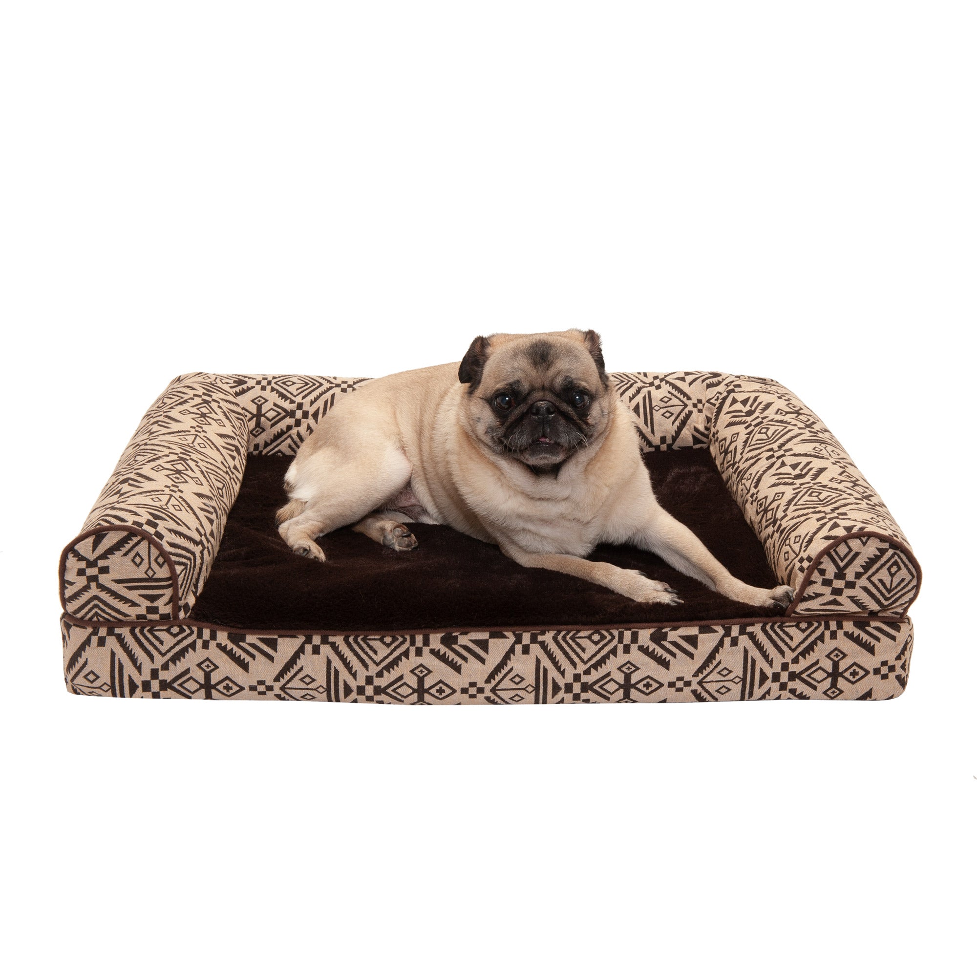 FurHaven Pet Dog Bed | Orthopedic Southwest Kilim Sofa-Style Couch Pet Bed for Dogs and Cats， Desert Brown， Medium