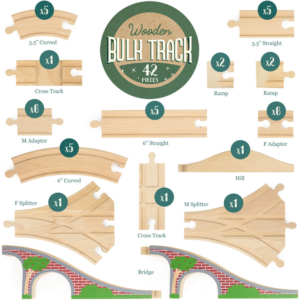 Conductor Carl Wooden Bulk Booster Pack (42 Pieces) Play Train Set