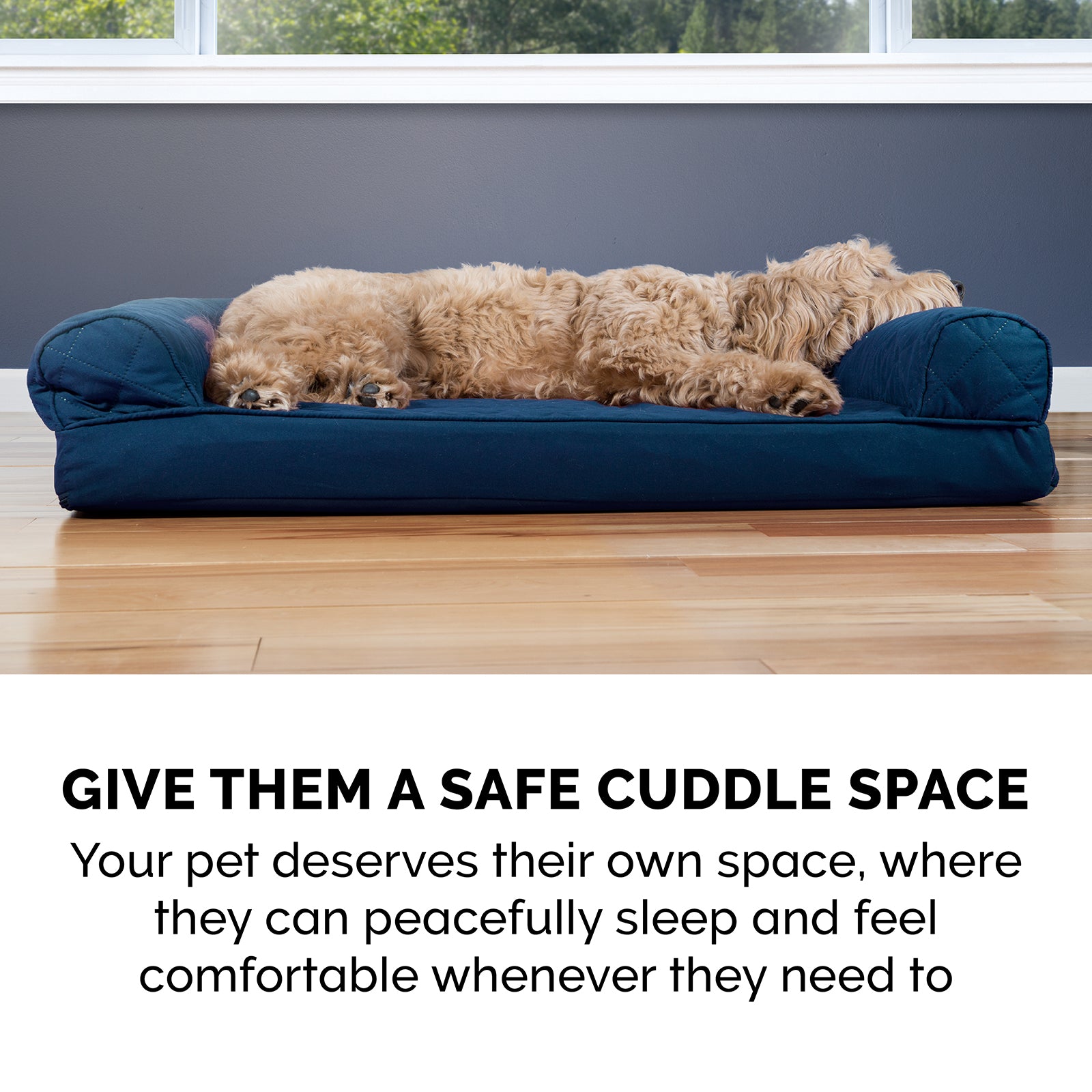 FurHaven | Quilted Pillow Sofa Pet Bed for Dogs and Cats， Navy， Medium