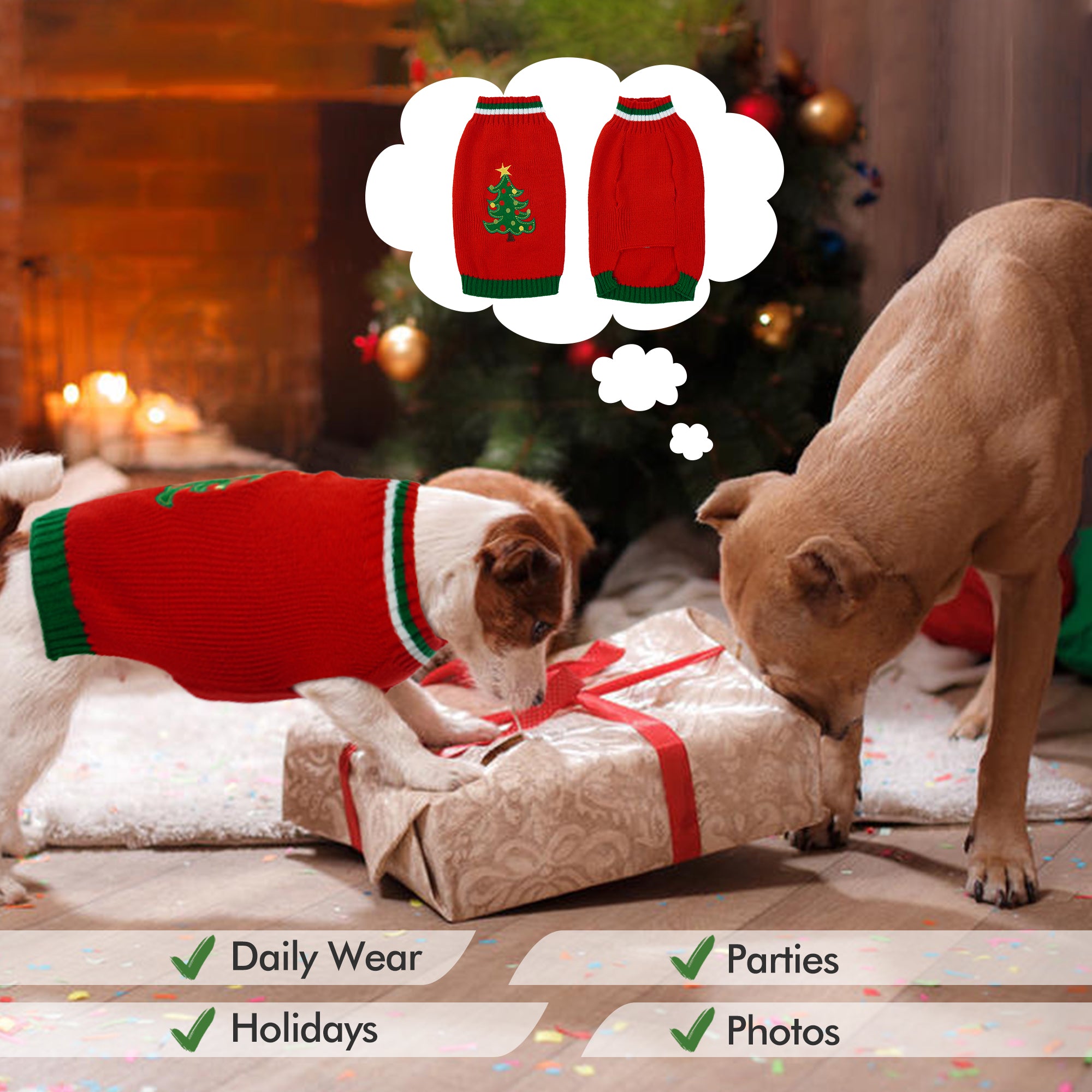 IDOMIK Dog Sweater， Christmas Dog Sweaters， Dog Knitwear for Cold Weather Small Medium Dog Pet Clothes Cozy Doggie Vest Dog Winter Coat Costume， Red