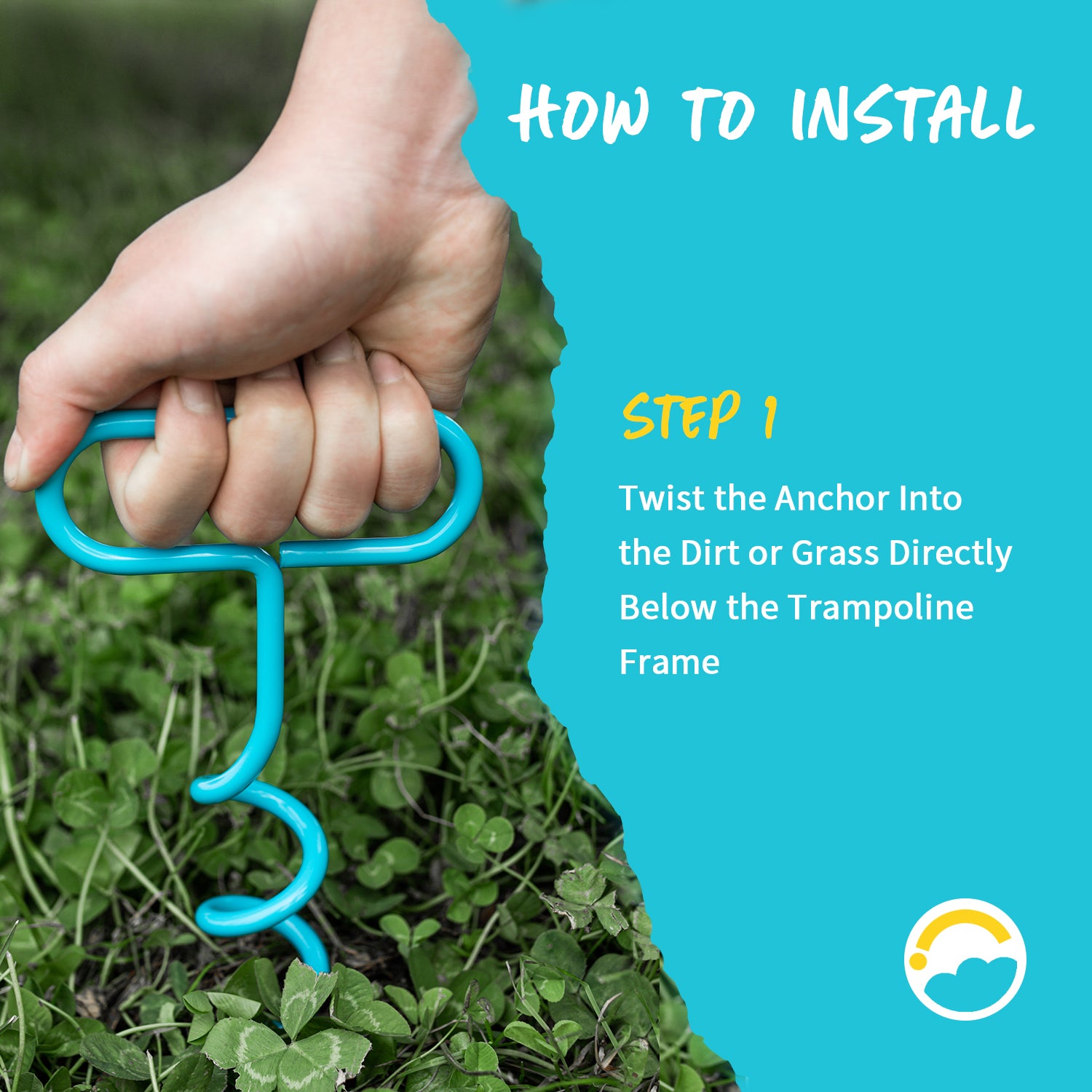 SkyBound Trampoline Anchor Kits - Heavy Duty Trampoline Parts - Unique Oval Shape Design for Easy Hold and Install - Steel Stakes High Wind Anchor Kit with Strong Nylon Belt - Set of 4 - Blue