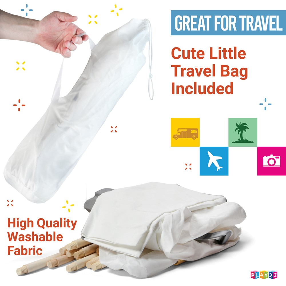 Teepee Tent For Kids With Mat - Foldable Kids Natural Cotton Canvas Teepee Play Tent With Wood Poles And Carry Case - Play Tents For Girls Boys, Indoor Outdoor Kids Playhouse Tent -Play22USA