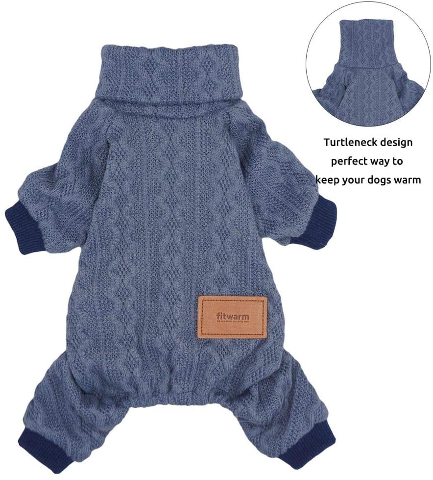 Fitwarm Dog Sweaters Turtleneck Knitted Puppy Coat Dog Outfits Knitwear Pet Coats Cat Clothes Blue Small