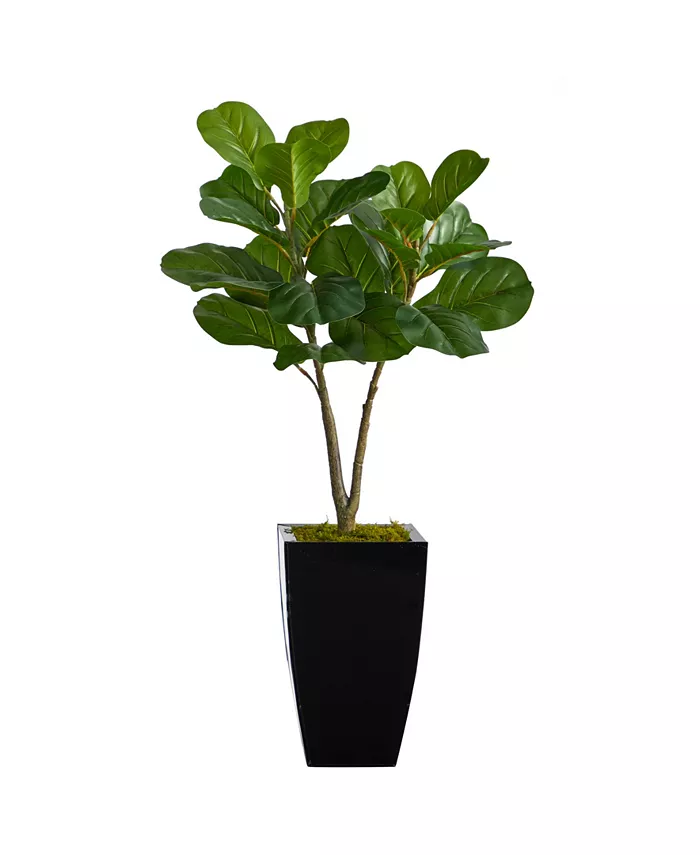 Nearly Natural 3' Fiddle Leaf Fig Artificial Tree in Metal Planter