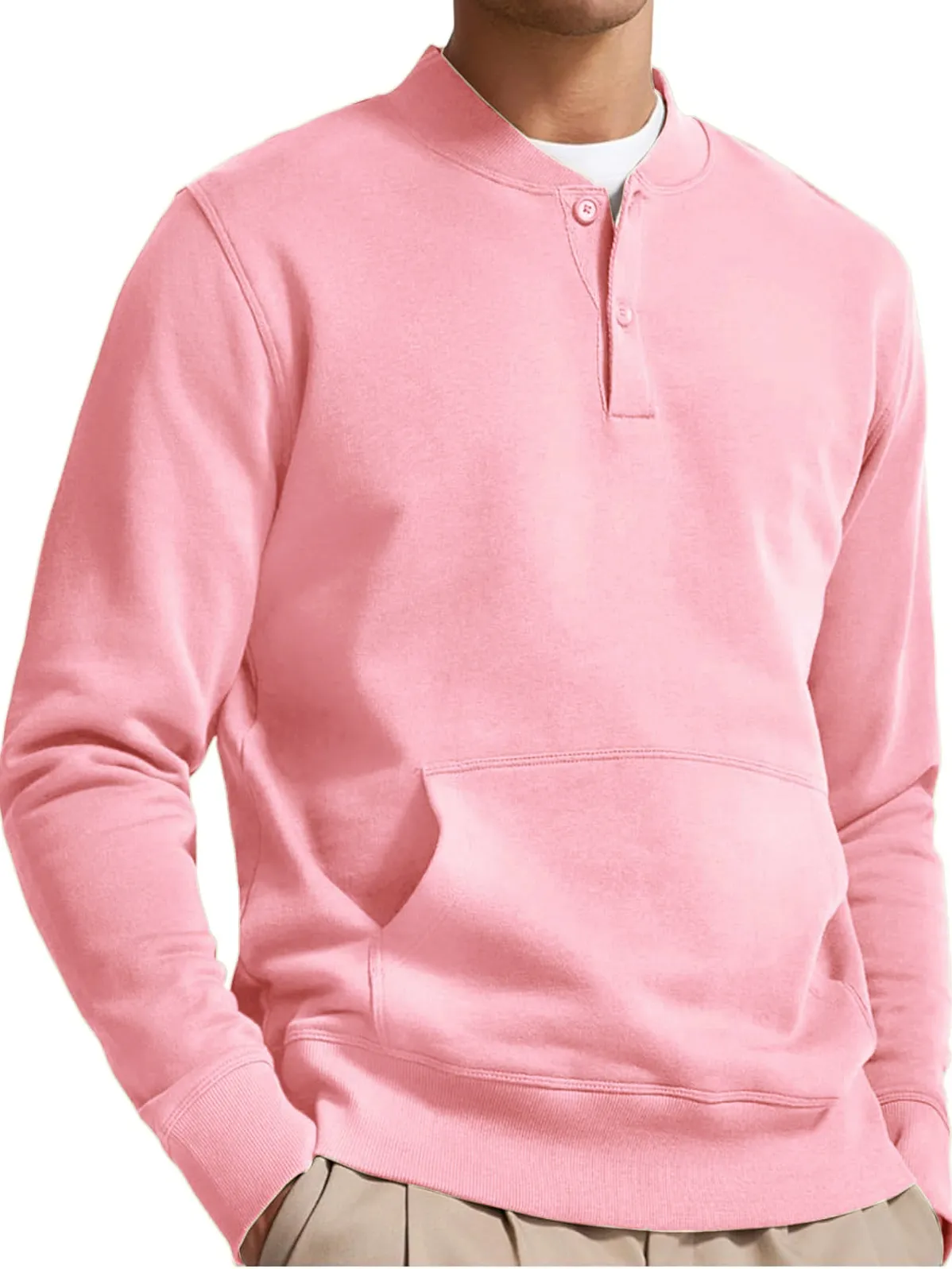 Men's Henley Casual Long Sleeve Stylish Button Pocket Pullover Sweatshirt