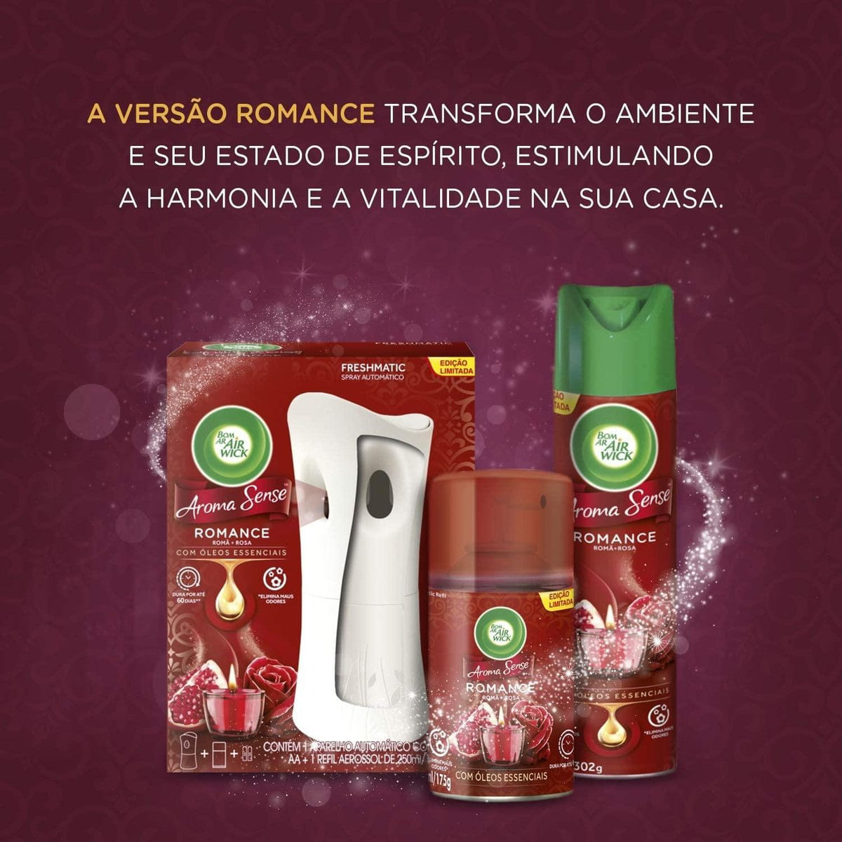 Aromatizador Bom Ar Aerossol Aroma Sense Romance 360ml