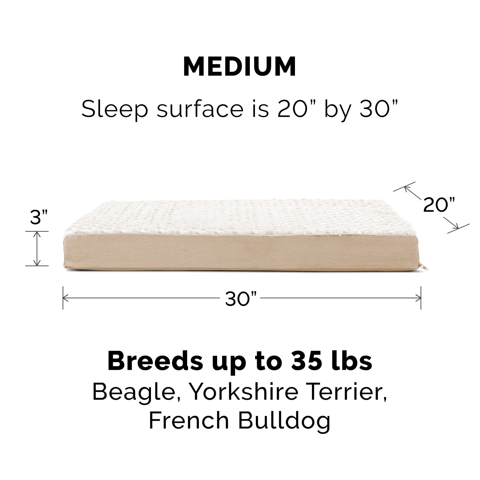 FurHaven Pet Products | Deluxe Orthopedic Ultra Plush Mattress Pet Bed for Dogs and Cats， Cream， Medium