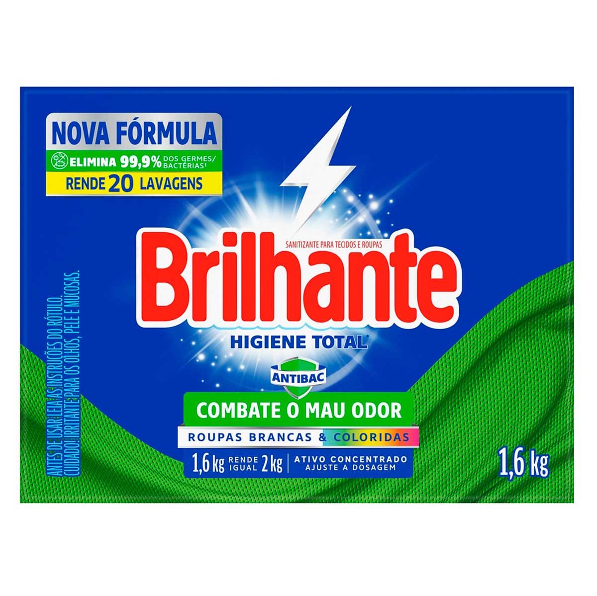 Lava-Roupas Po Roupas Brancas e Coloridas Brilhante Higiene Total Antibac Caixa 1,6kg