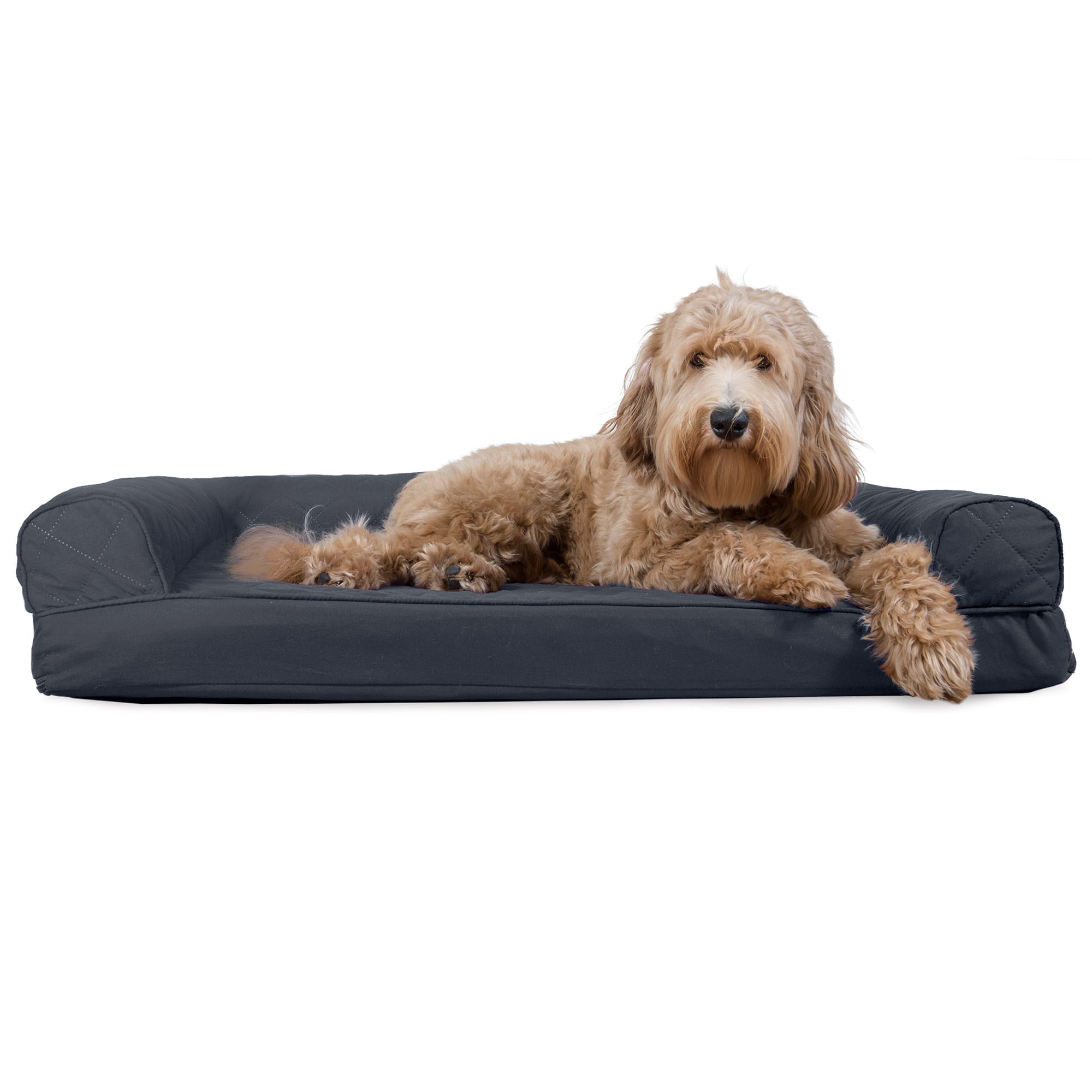 FurHaven | Cooling Gel Quilted Sofa Pet Bed for Dogs and Cats， Iron Gray， Large