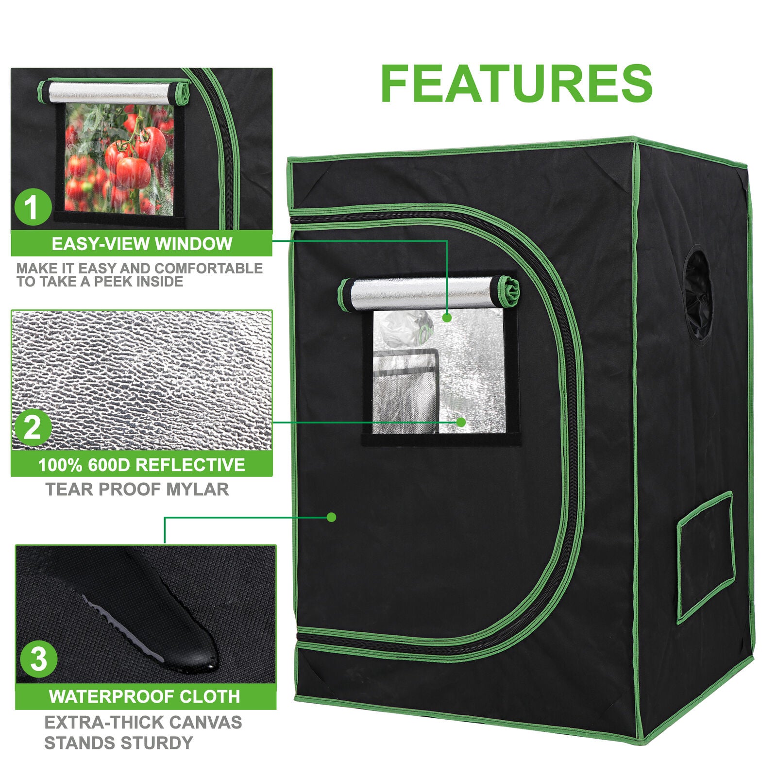 Hydroponic Grow Tent with Observation Window and Floor Tray for Plant Growing