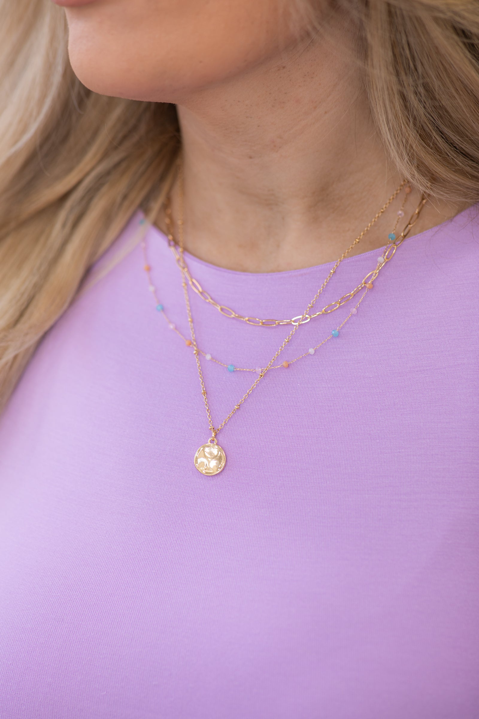 Gold Multicolor Beaded Pendant Necklace