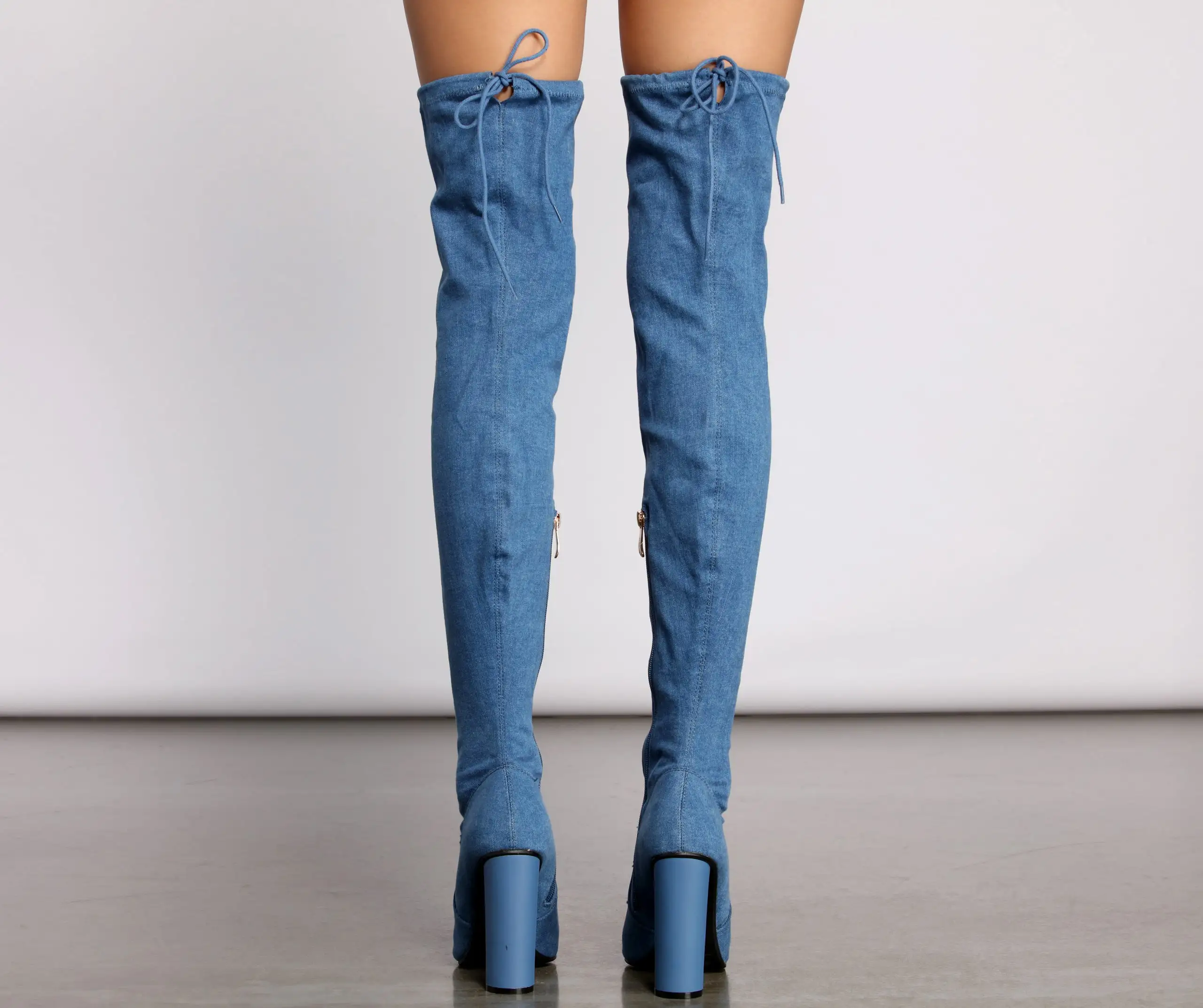 Denim Diva Over The Knee Block Heeled Boots