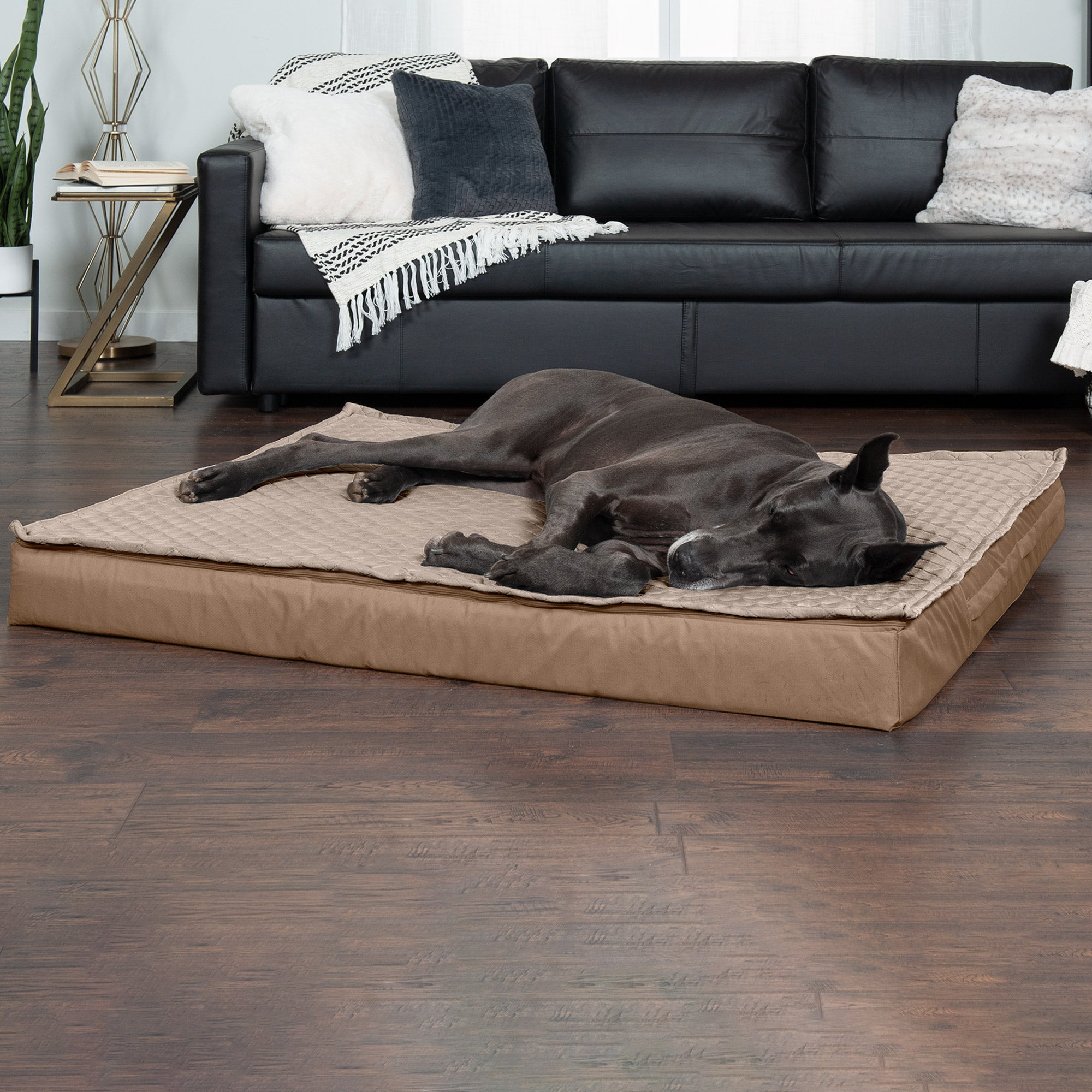 FurHaven Pet Products | Cooling Infused Memory Foam Orthopedic Quilt Top Convertible Indoor， Outdoor Water-Resistant Bed for Dogs and Cats， Sand， Jumbo Plus