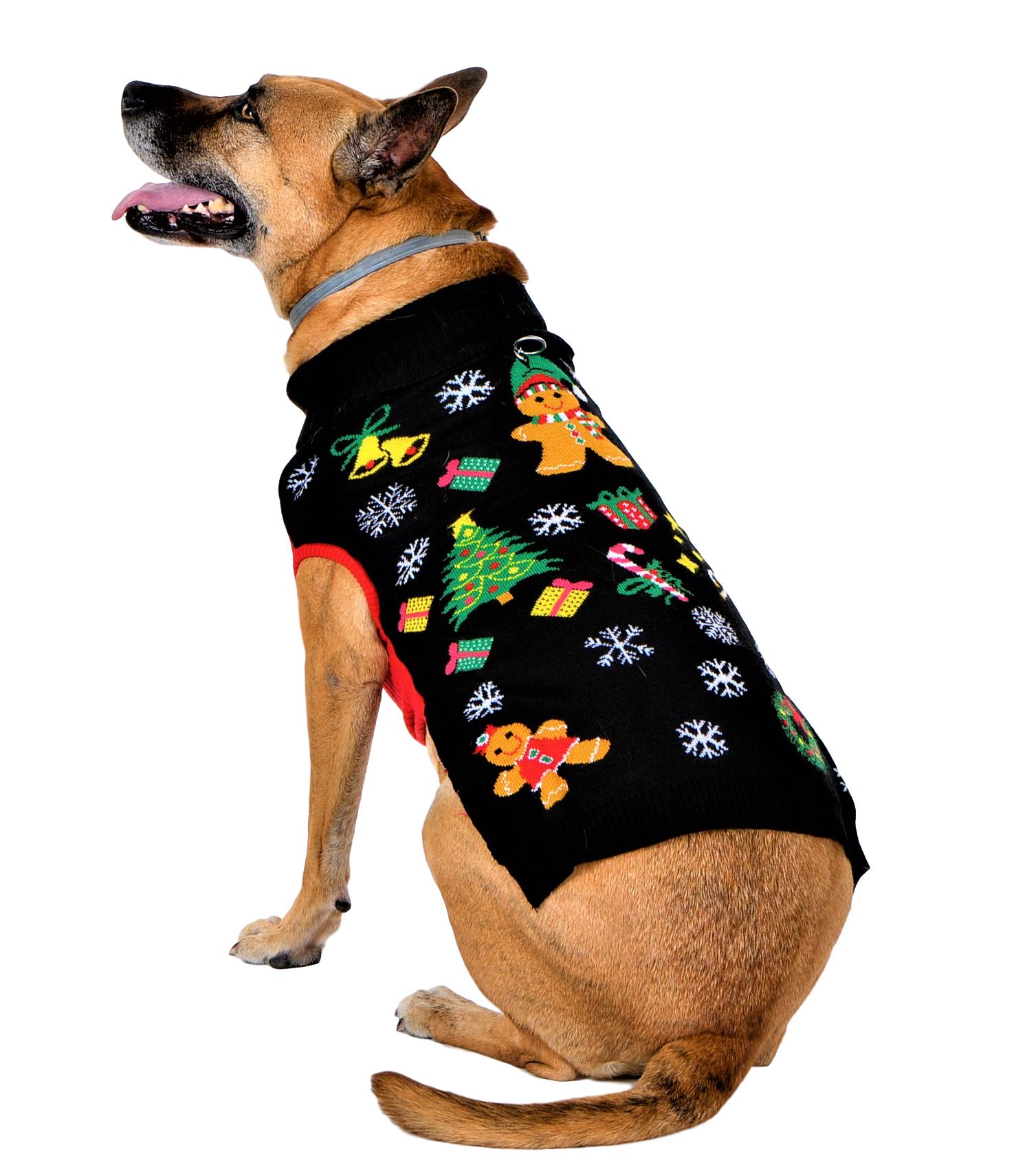 SoCal Look Dogs Christmas Sweaters Gingerbread Pullover Small Black