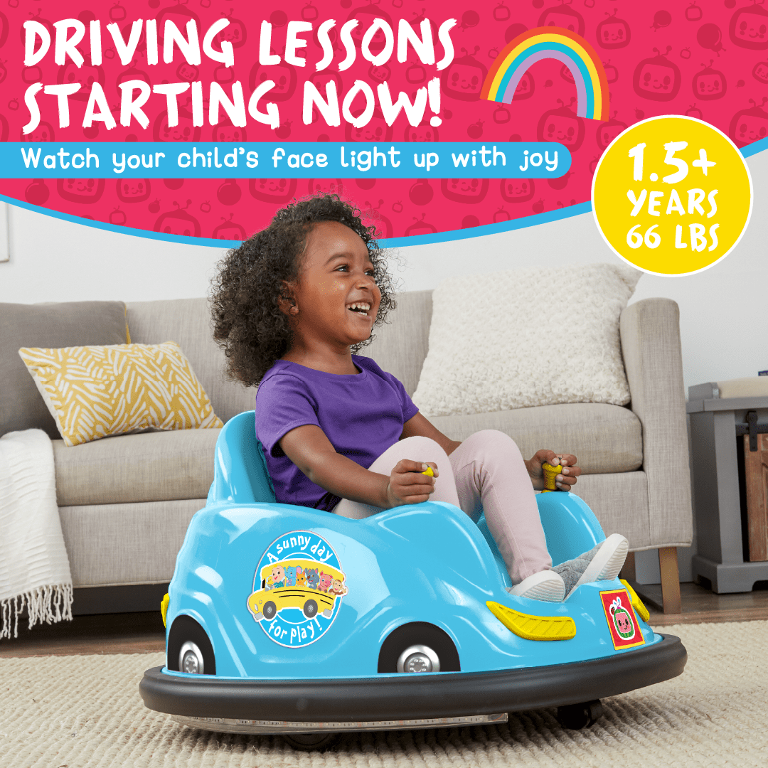 CoComelon 6V Bumper Car， Battery Powered， Electric Ride On by Flybar， Includes Charger