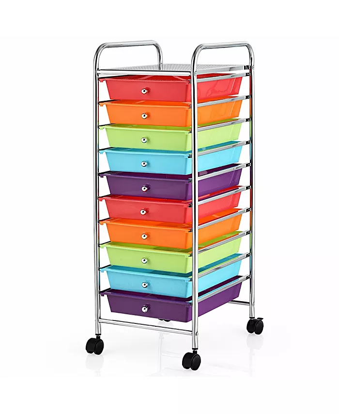 Costway 10 Drawer Rolling Storage Cart Scrapbook Office School Organizer